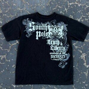South Pole Truth & Liberty Gothic Scroll Graphic Black T-Shirt